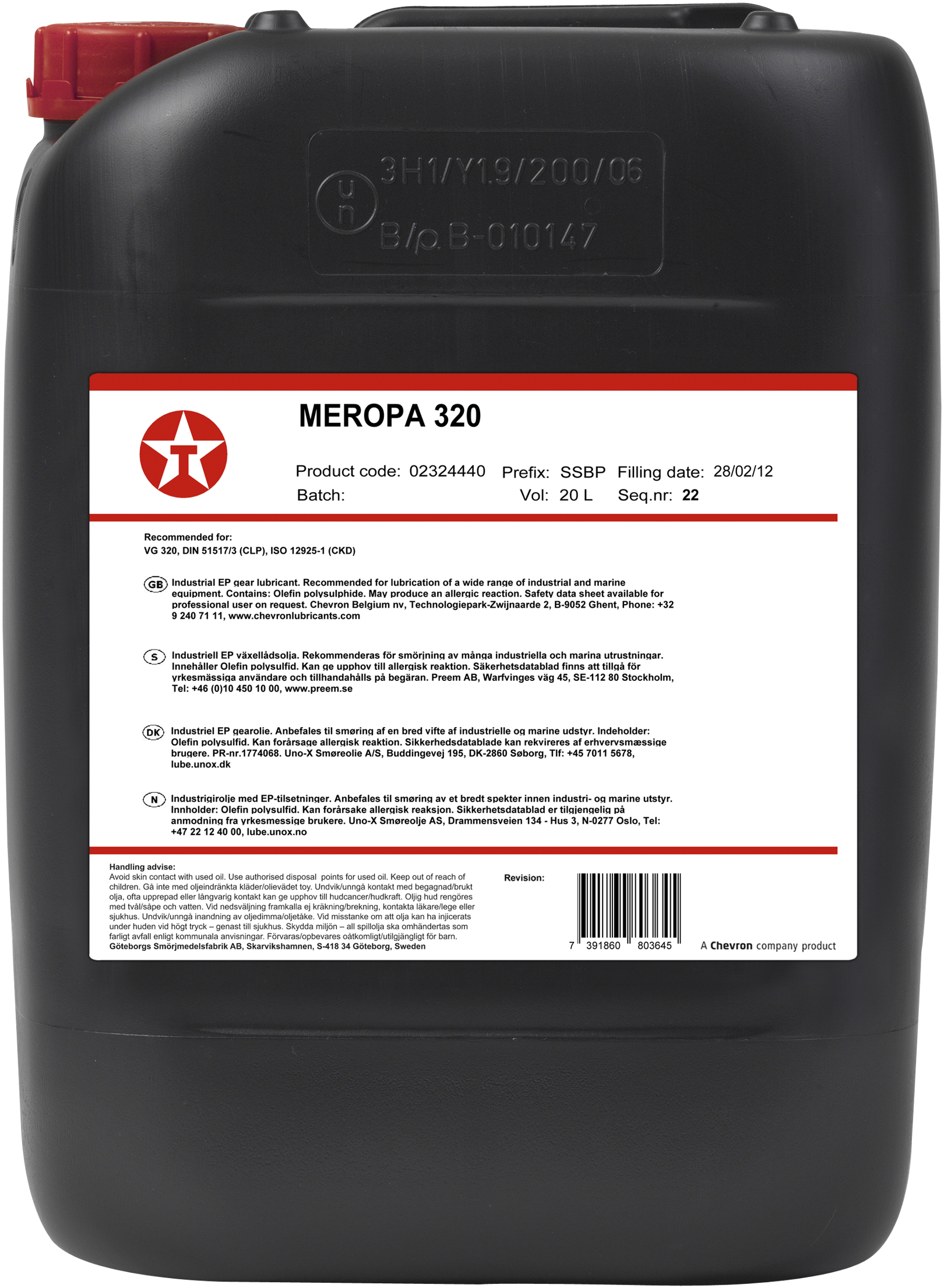 Meropa gearolie 320 højtryk, 20 ltr